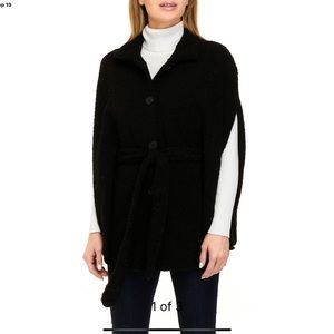 Wonderly Black Belted Sherpa Faux Fur Cape Topper OSFM